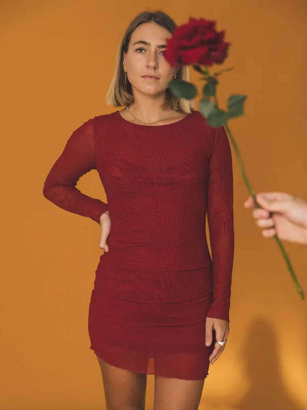 Levitation Long Sleeve Mesh Mini Dress - Red Dahlia sold by Thrills
