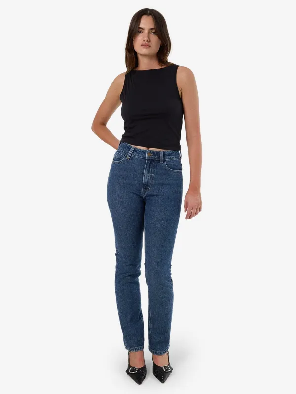 Nicole High Rise Stretch Straight Jean - Vintage Rinse Blue sold by Thrills