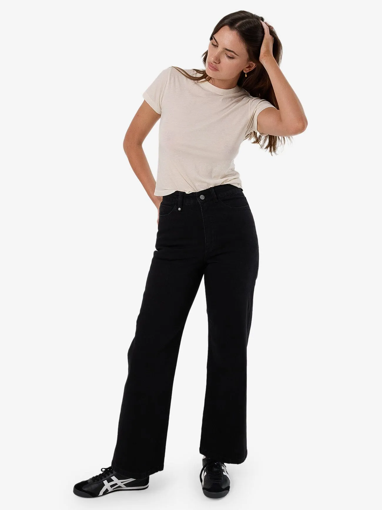 Holly High Rise Stretch Wide Jean - Black Rinse sold by Thrills