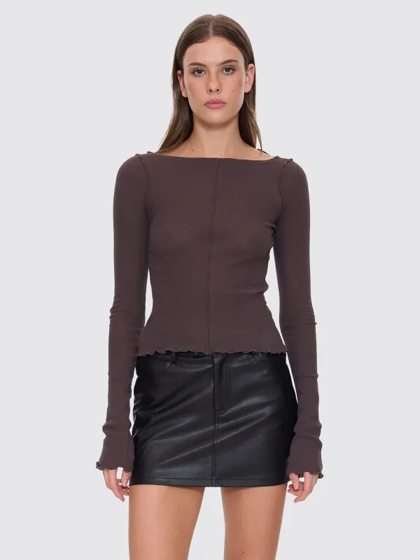 Jordi Boat Neck Long Sleeve Top - Dark Charcoal sold by Thrills