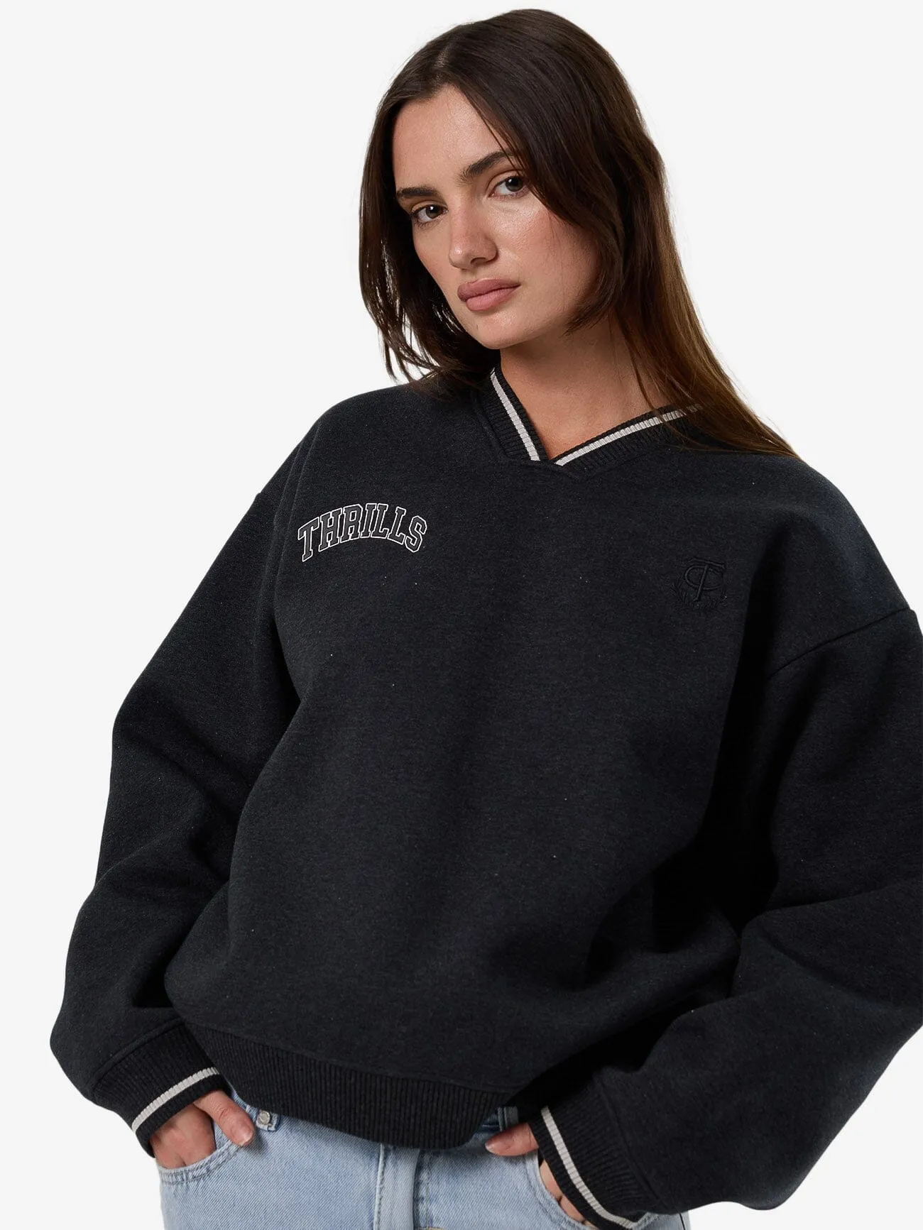 Legacy V Neck Fleece - Black Marle sold by Thrills