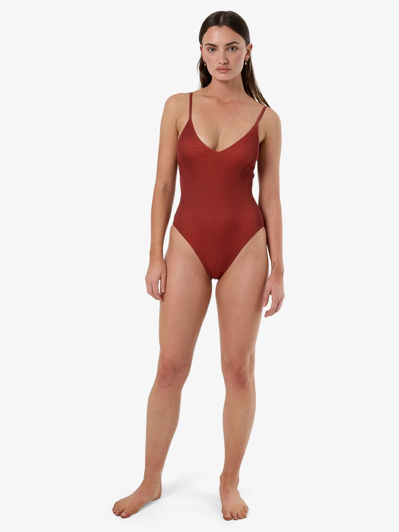 Alba Rib Plunge One Piece - Harissa sold by Thrills