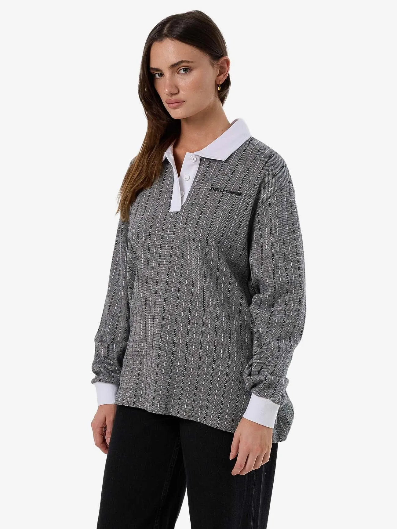 Limitations Stripe Rugby Long Sleeve Polo - Black sold by Thrills product image thumbnail 4