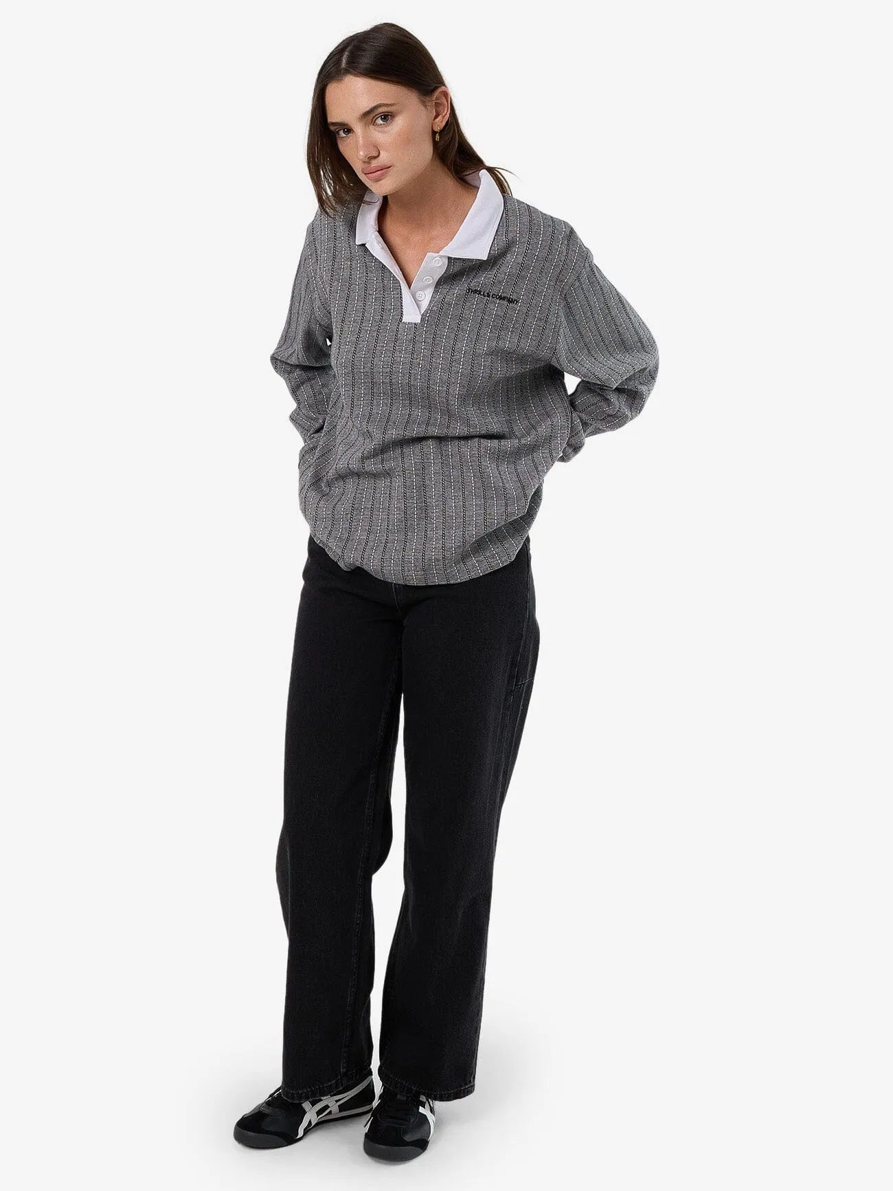 Limitations Stripe Rugby Long Sleeve Polo - Black sold by Thrills product image thumbnail 5