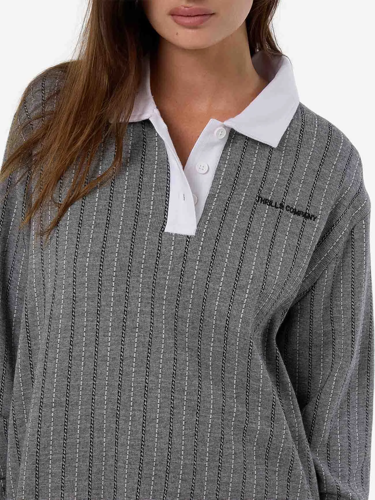 Limitations Stripe Rugby Long Sleeve Polo - Black sold by Thrills product image thumbnail 2