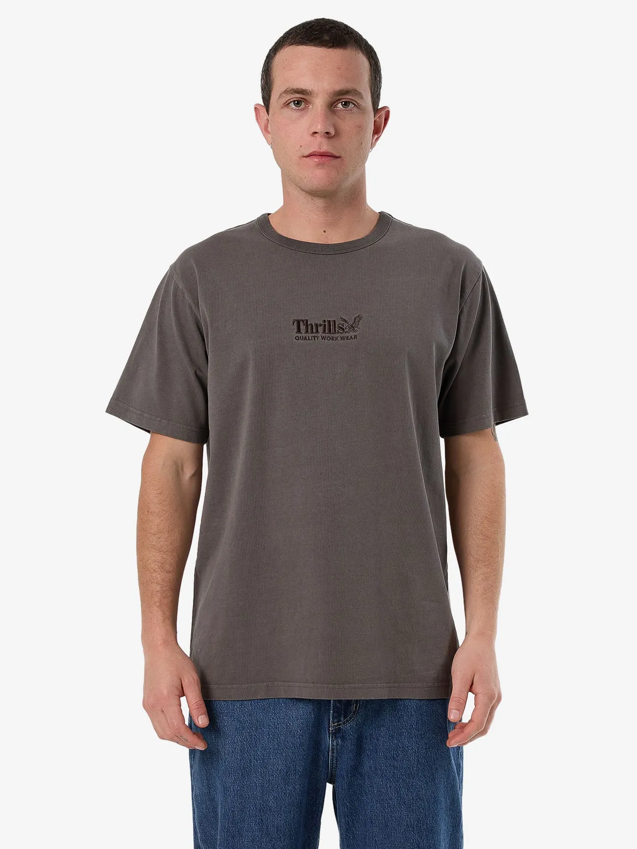 Thrills Workwear Embro Merch Fit Tee - Charcoal Rose sold by Thrills