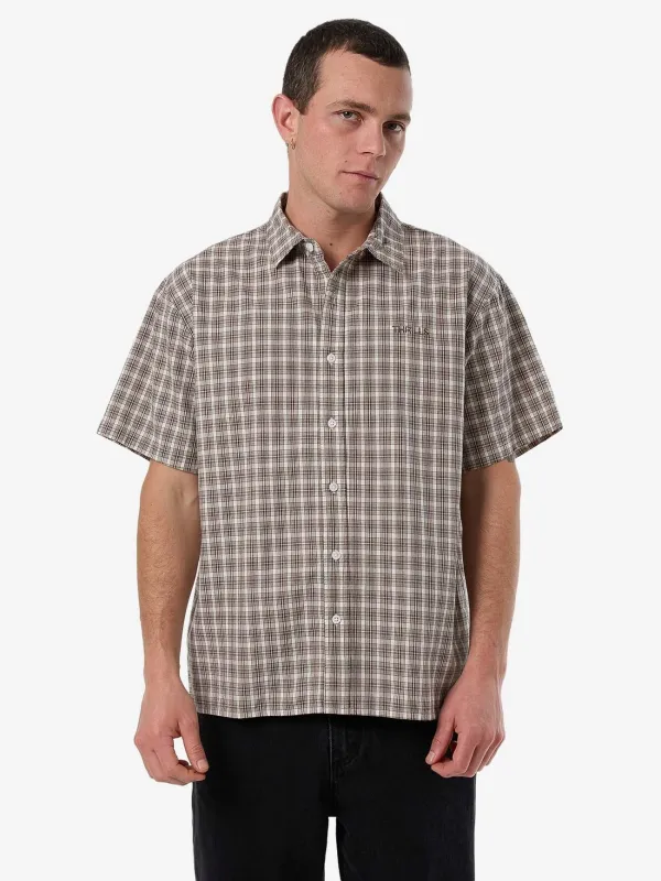 Adorned Check Cropped Short Sleeve Shirt - Java sold by Thrills