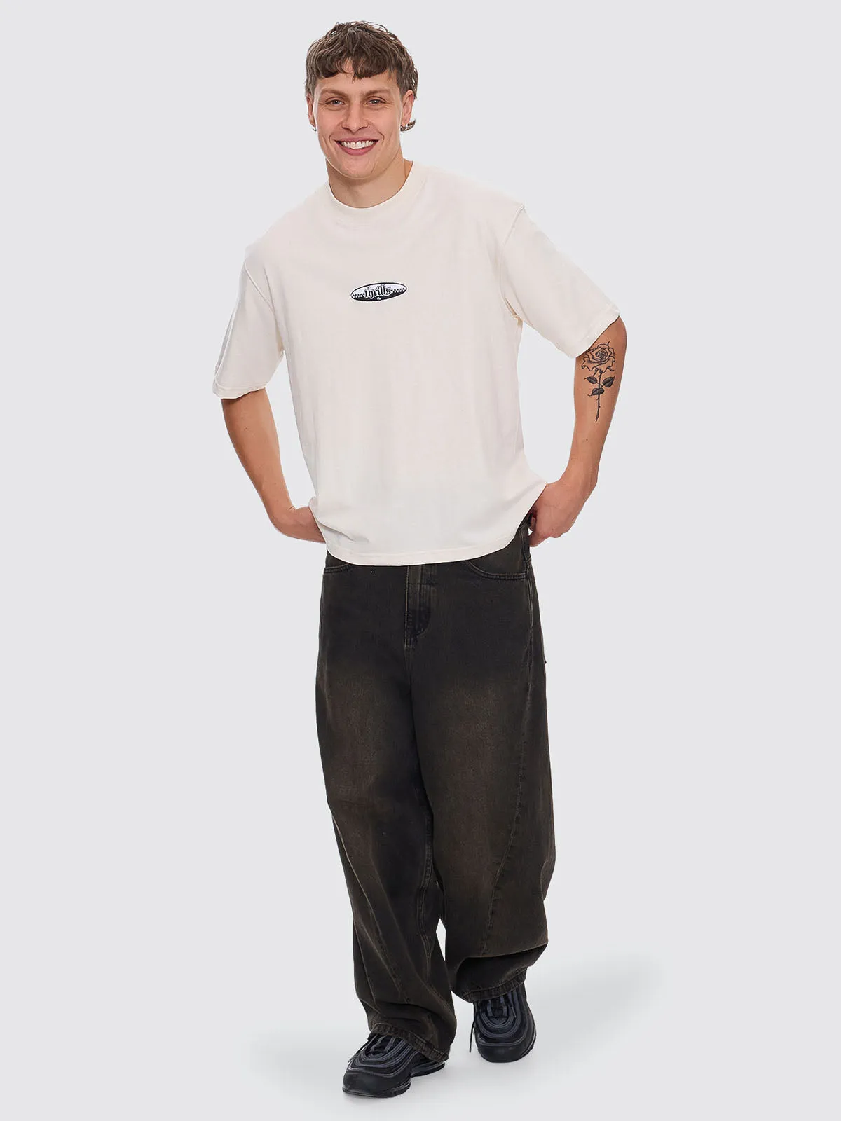 Lifted Spirits Embro Box Fit Cropped Tee - Unbleached sold by Thrills