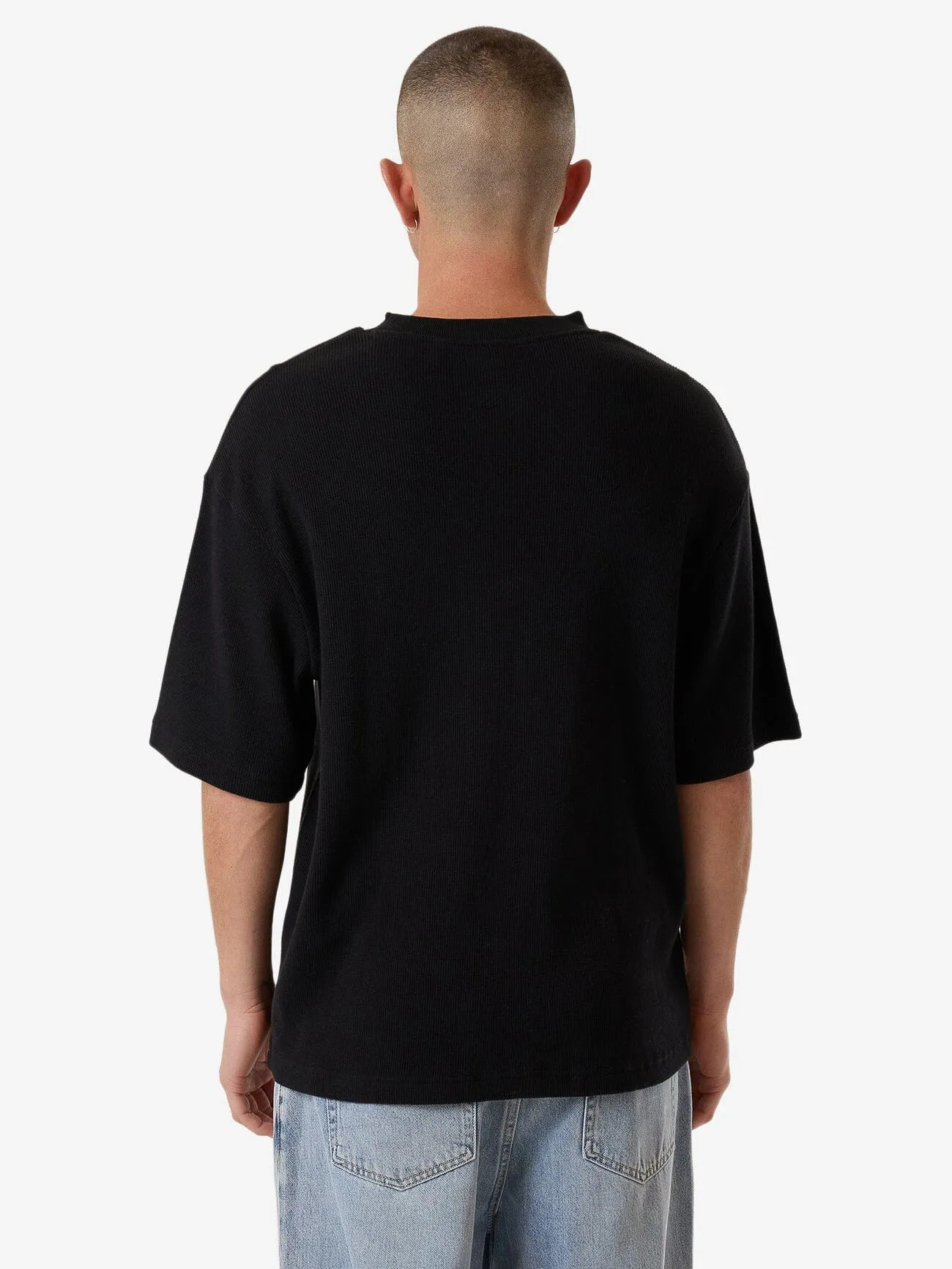 Existencial Waffle Box Fit Cropped Tee - Black sold by Thrills product image thumbnail 3