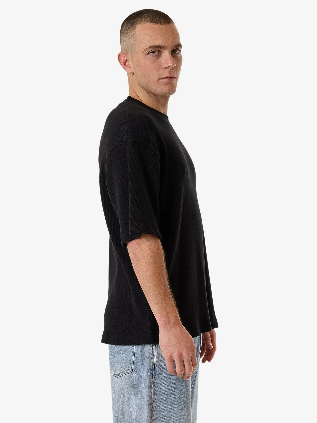 Existencial Waffle Box Fit Cropped Tee - Black sold by Thrills product image thumbnail 5