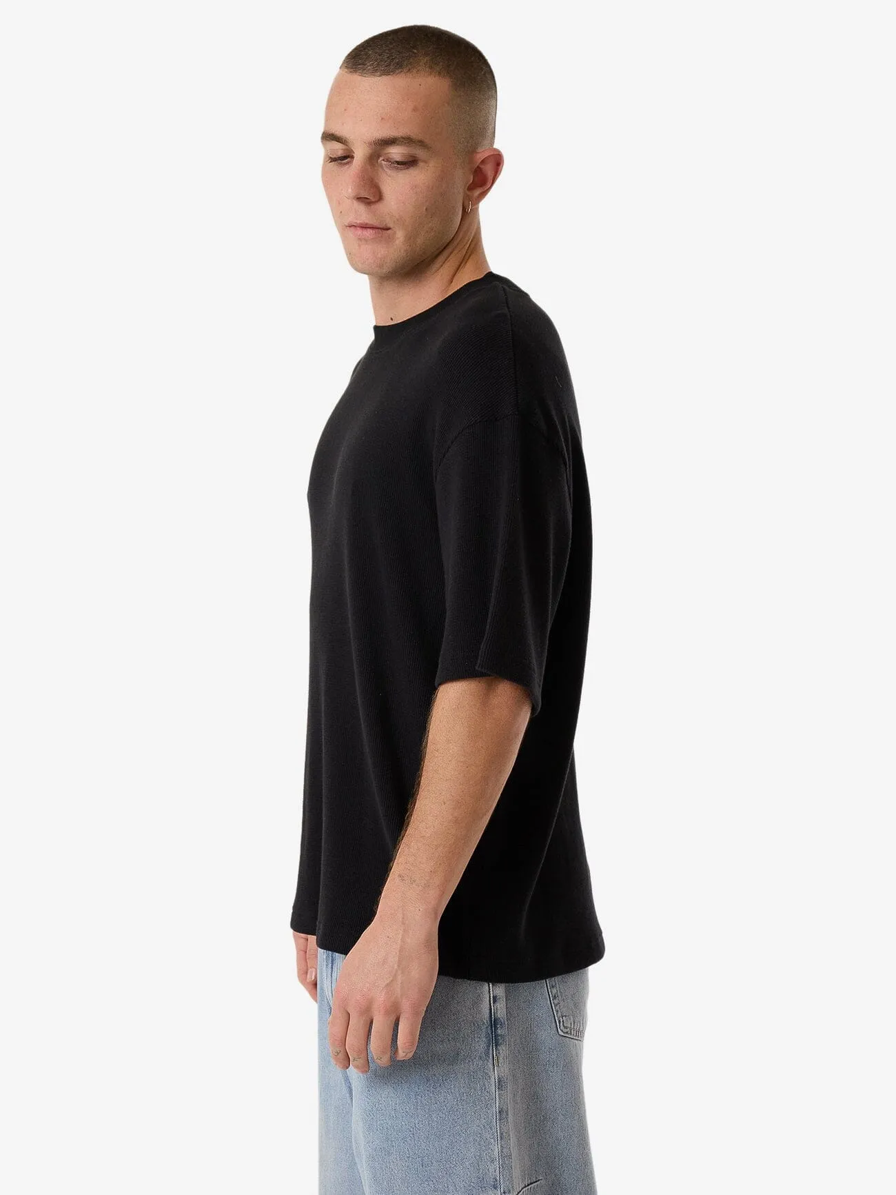 Existencial Waffle Box Fit Cropped Tee - Black sold by Thrills product image thumbnail 4