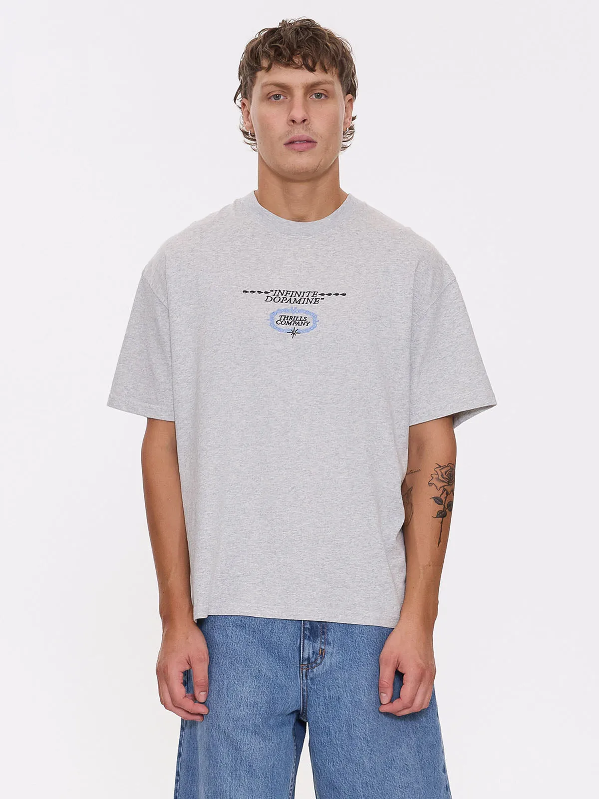Infinite Dopamine Box Fit Oversize Tee - Snow Marle sold by Thrills