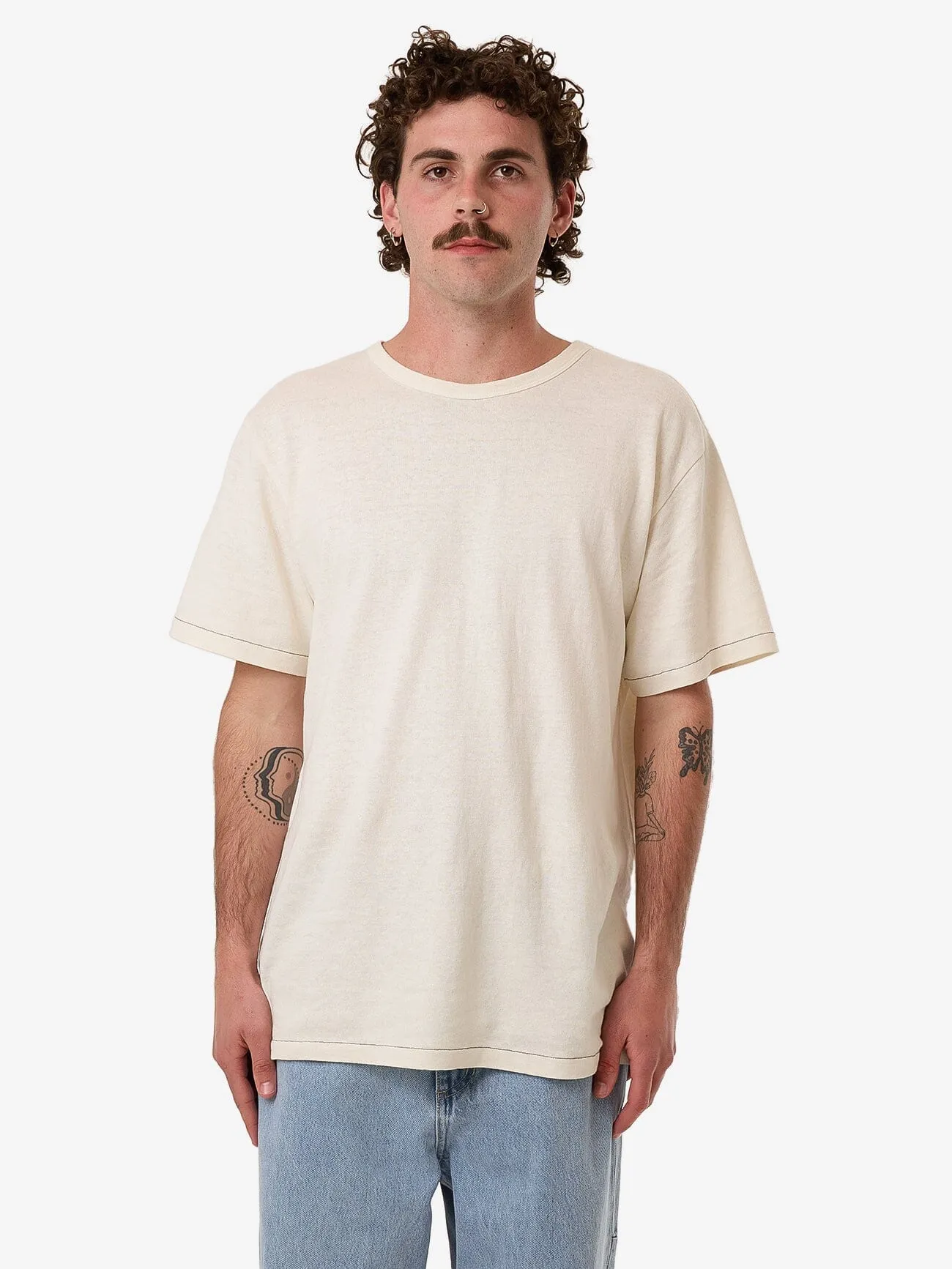 Hemp Thrills Embro Contrast Stitch Merch Fit Tee - Dirty White sold by Thrills