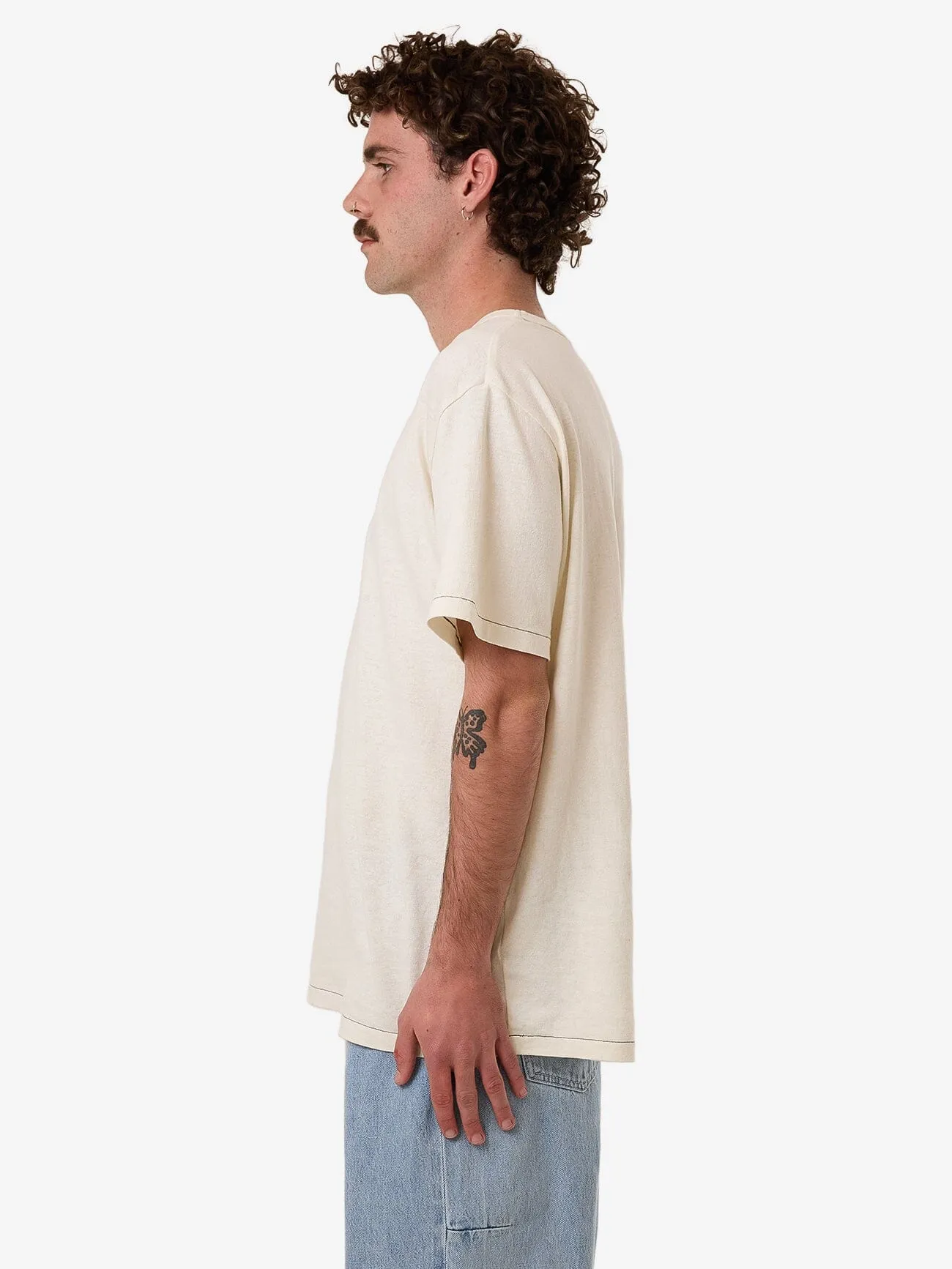 Hemp Thrills Embro Contrast Stitch Merch Fit Tee - Dirty White sold by Thrills product image thumbnail 4