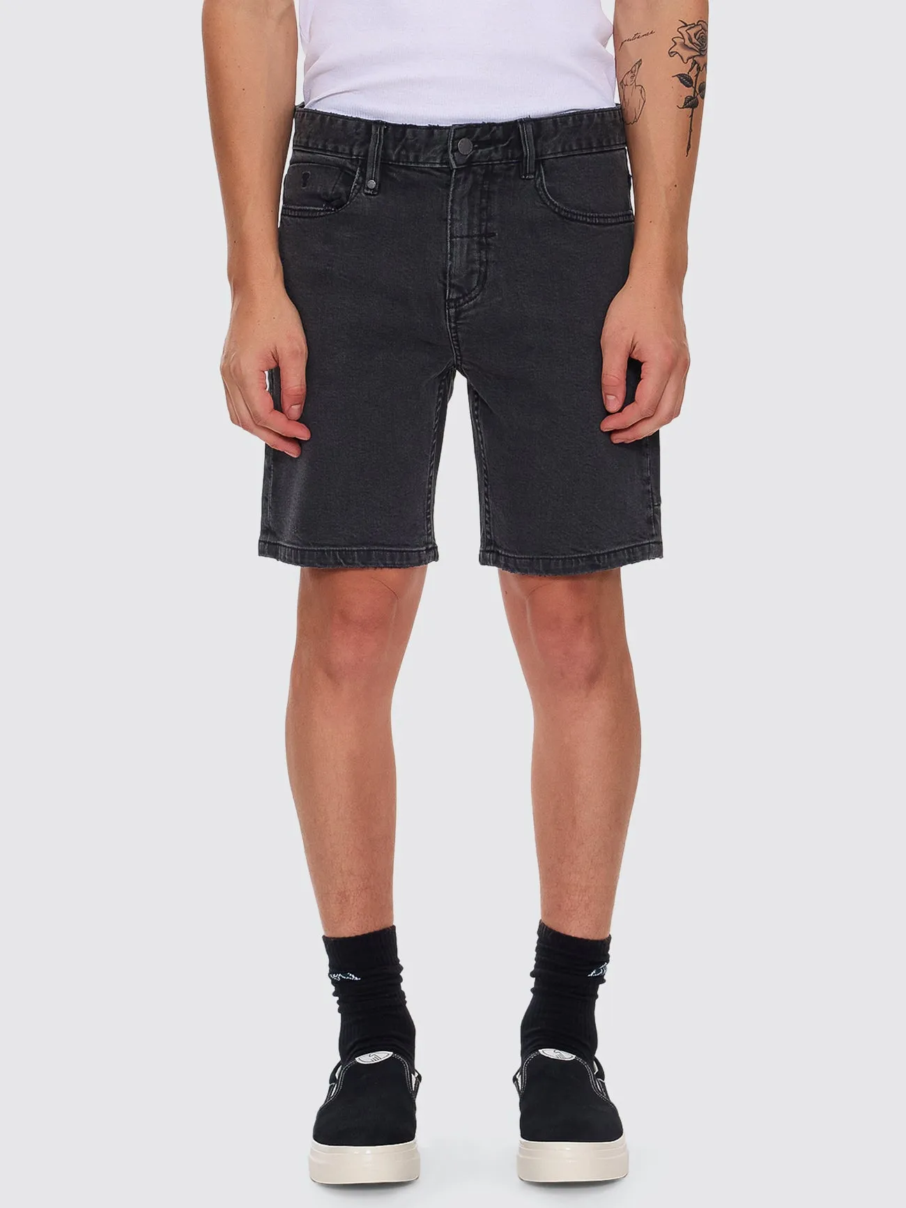 Bones Hemmed Denim Short - Ash Black sold by Thrills
