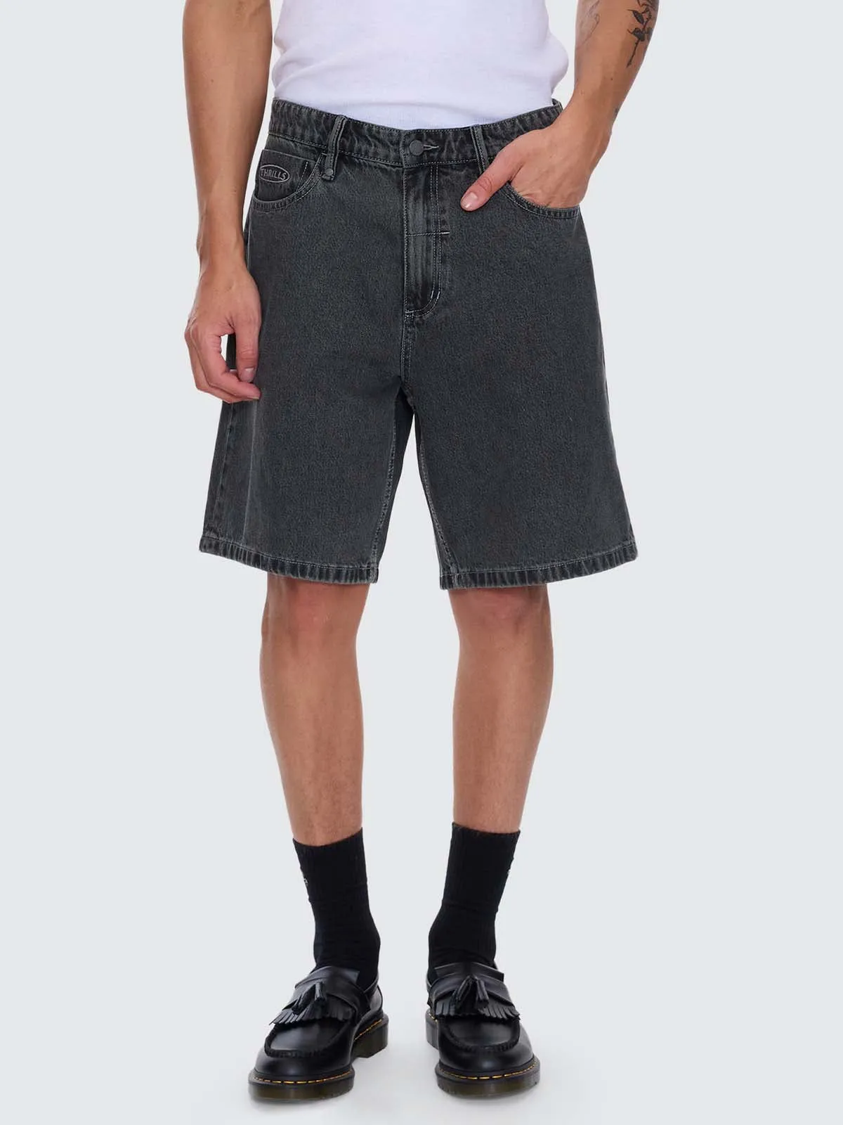 Nightshade Mid Slacker Denim Short - Seaglass Black Overdye sold by Thrills