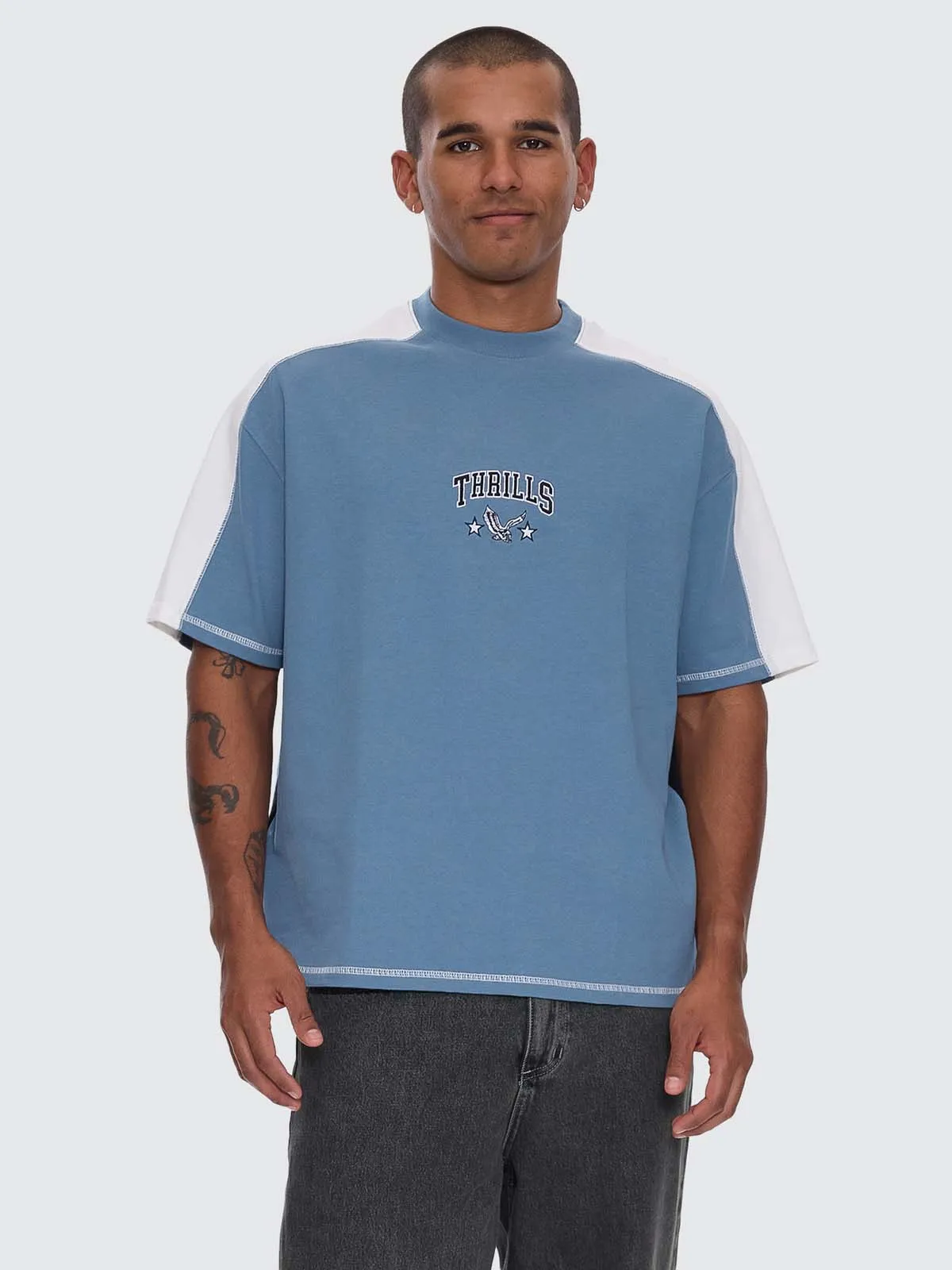 Campus Embro Box Fit Oversize Panel Tee - Smog sold by Thrills product image thumbnail 5