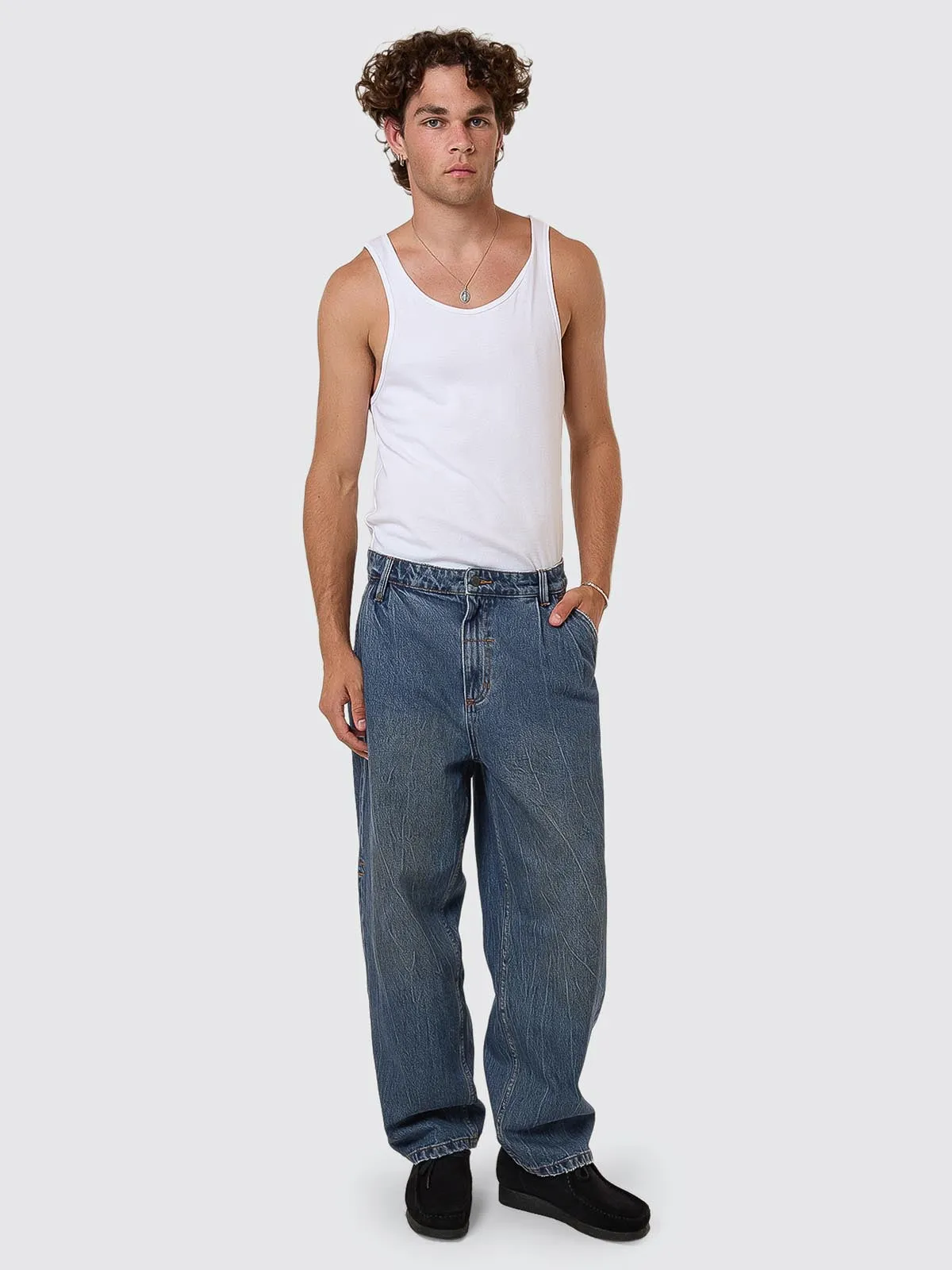 Big Slacker Pleat Denim Jean - Vanish Mid Blue sold by Thrills