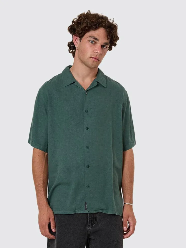 Hemp Minimal Thrills Contrast Stitch Bowling Shirt - Sea Pine sold by Thrills