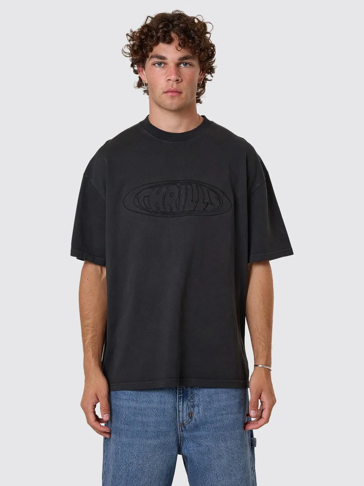 Shadowless Embro Oversize Box Fit Tee - Pirate Black sold by Thrills product image thumbnail 3
