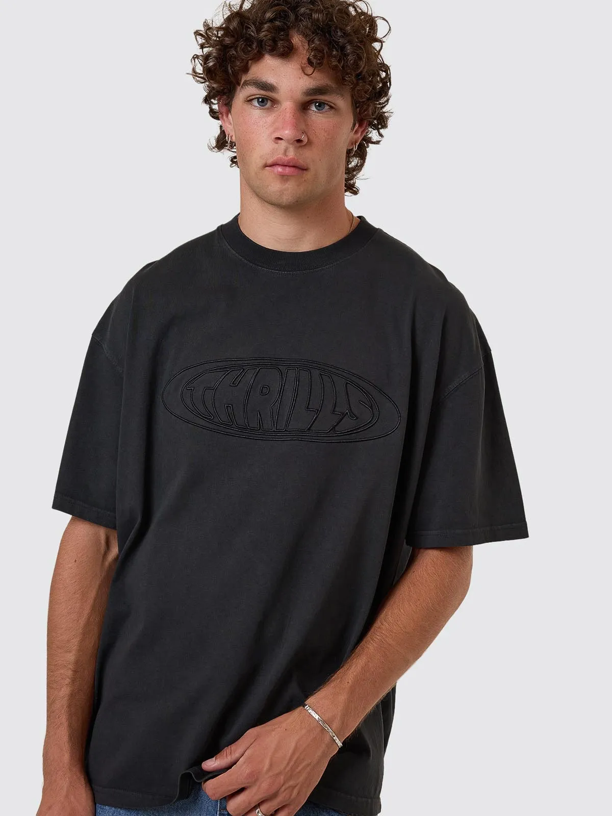 Shadowless Embro Oversize Box Fit Tee - Pirate Black sold by Thrills