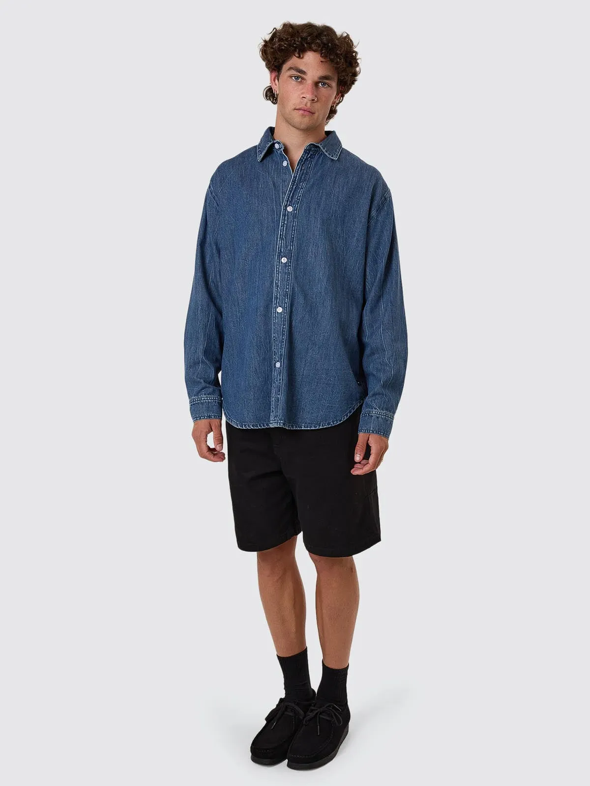 Canyon Oversize Long Sleeve Denim Shirt - Vanish Mid Blue sold by Thrills product image thumbnail 2