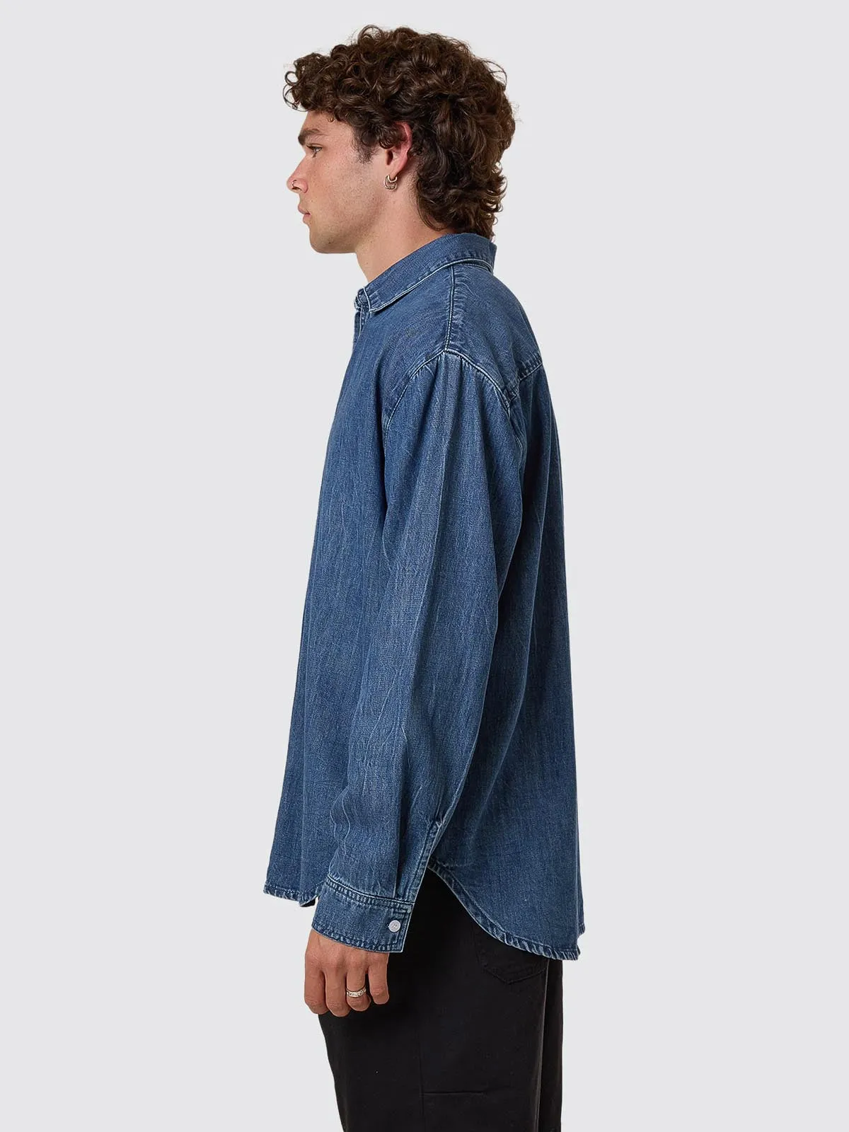 Canyon Oversize Long Sleeve Denim Shirt - Vanish Mid Blue sold by Thrills product image thumbnail 4