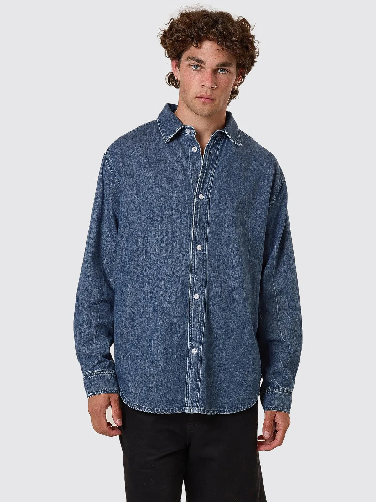 Canyon Oversize Long Sleeve Denim Shirt - Vanish Mid Blue sold by Thrills product image thumbnail 5