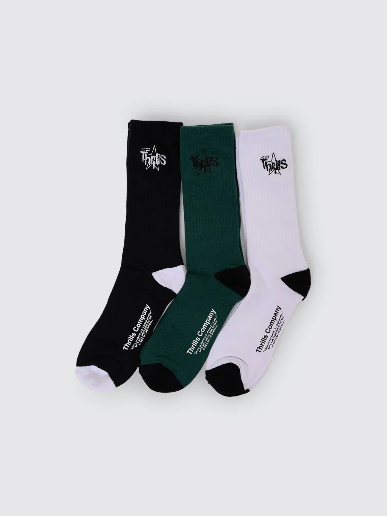 Superblast 3 Pack Sock - White - Sea Pine - Black sold by Thrills