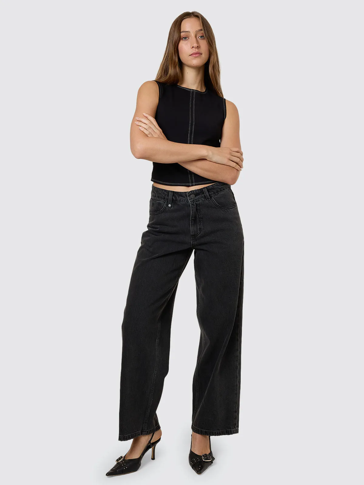 Billie Low Rise Baggy Jean - Ash Black sold by Thrills