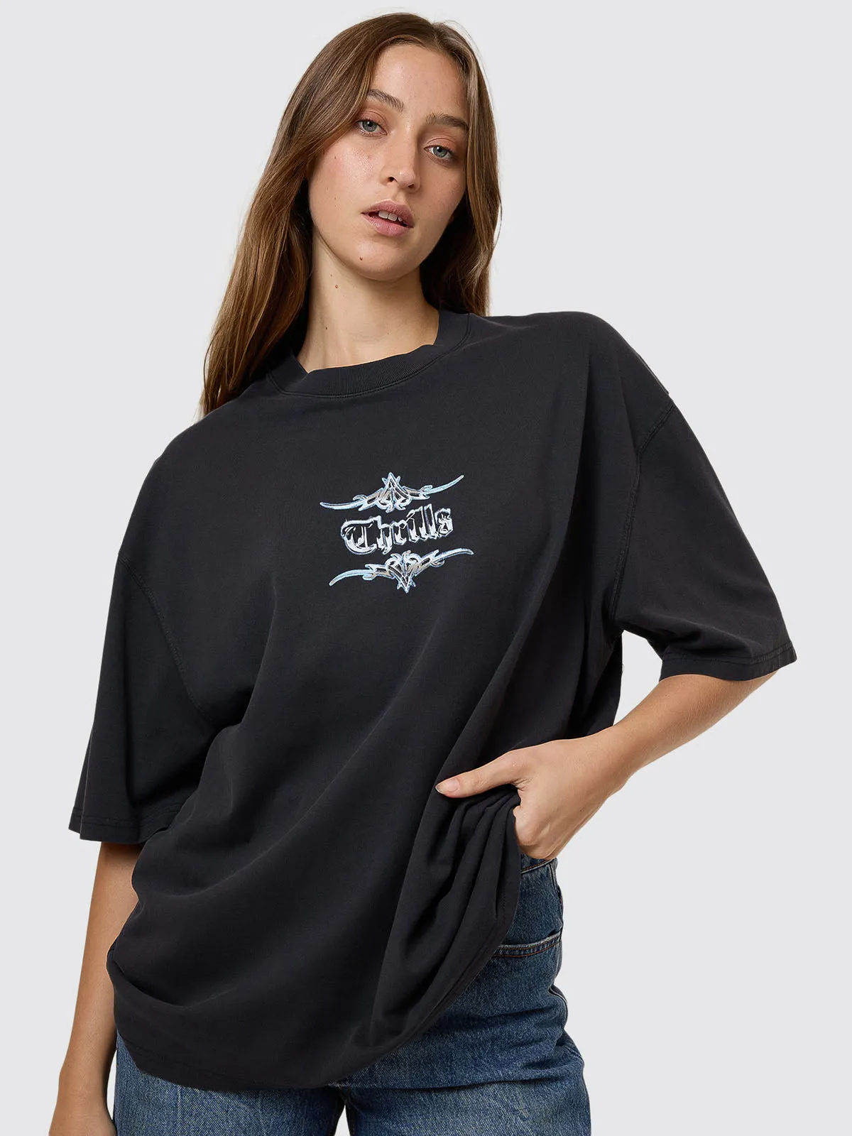 Metal And Mayhem Oversized Tee - Washed Black sold by Thrills