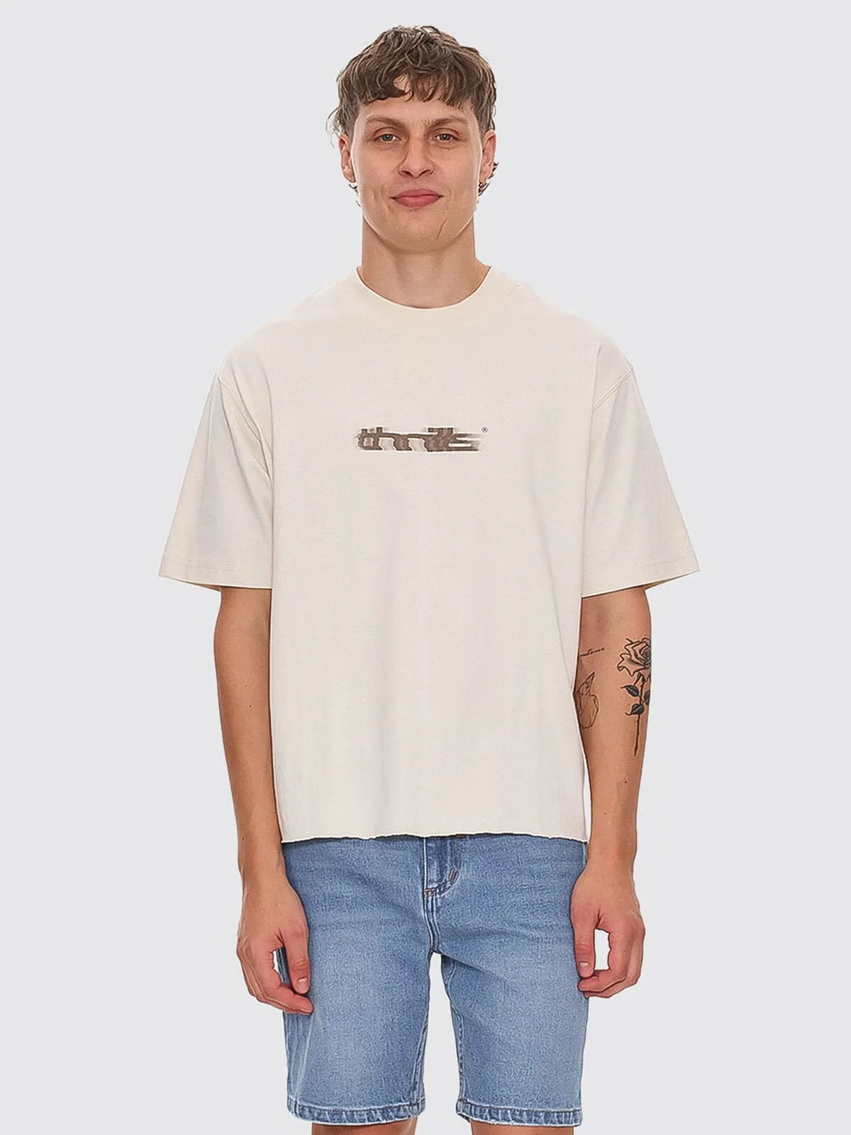 Metamorphic Daze Box Fit Oversize Short Raw Hem Tee - Heritage White sold by Thrills product image thumbnail 2