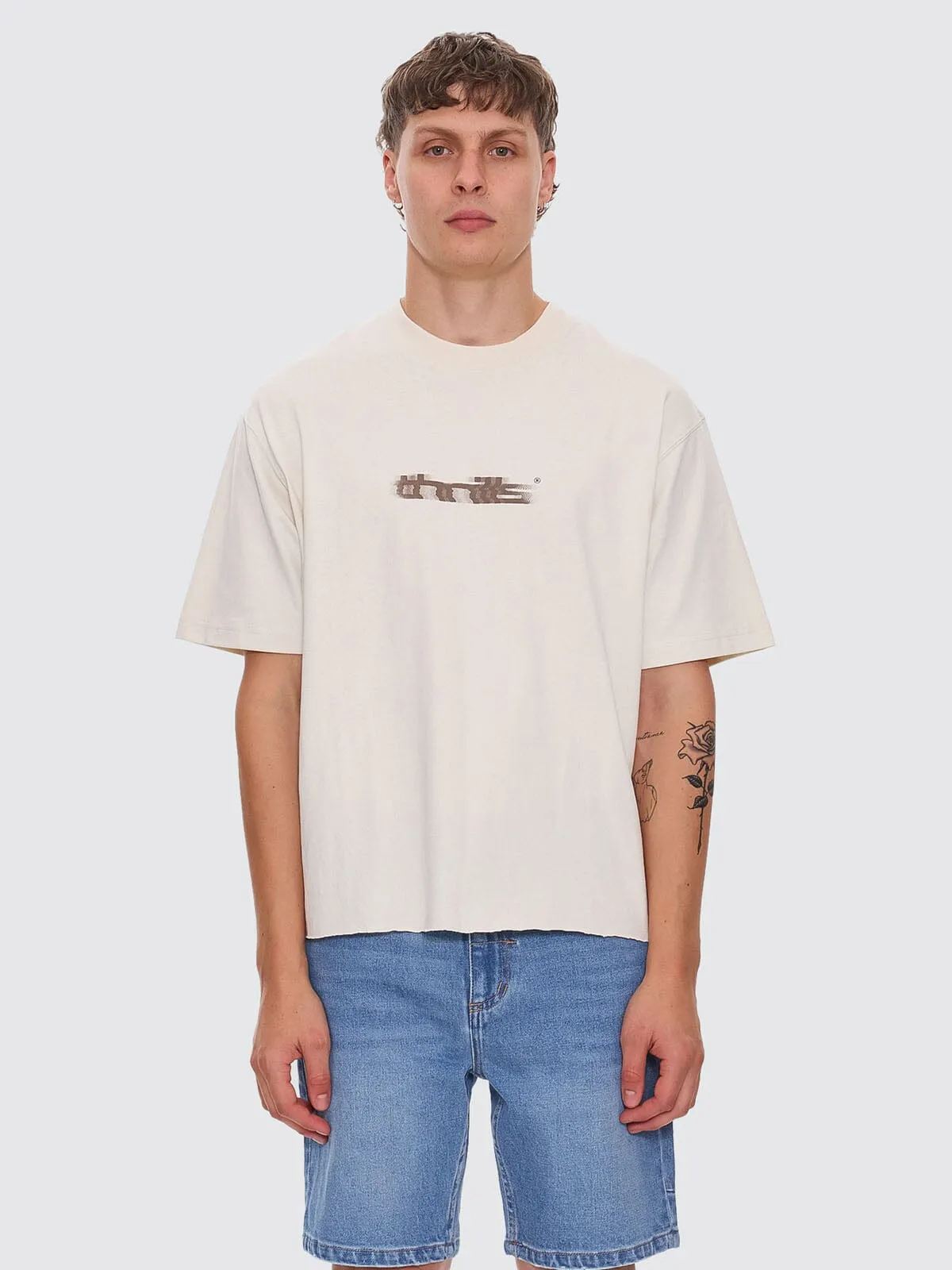 Metamorphic Daze Box Fit Oversize Short Raw Hem Tee - Heritage White sold by Thrills
