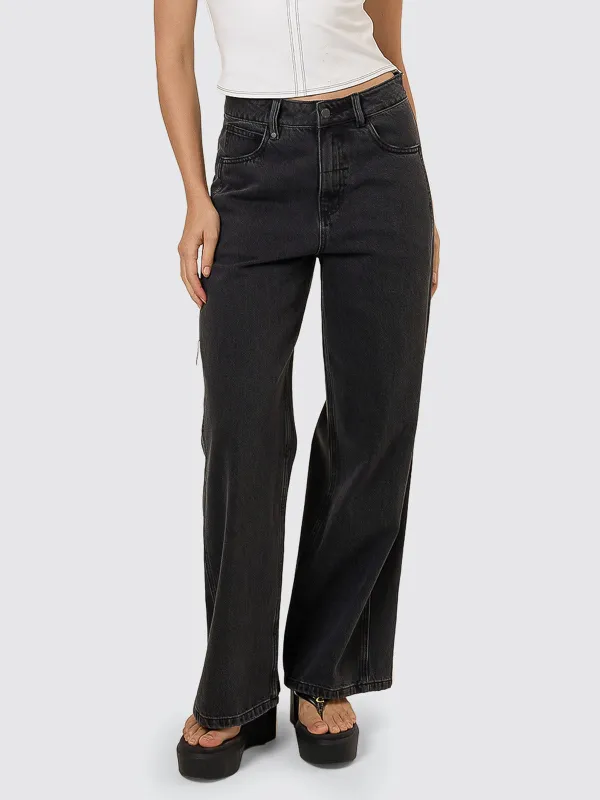 Ashton High Rise Wide Jean Tall fit - Ash Black sold by Thrills