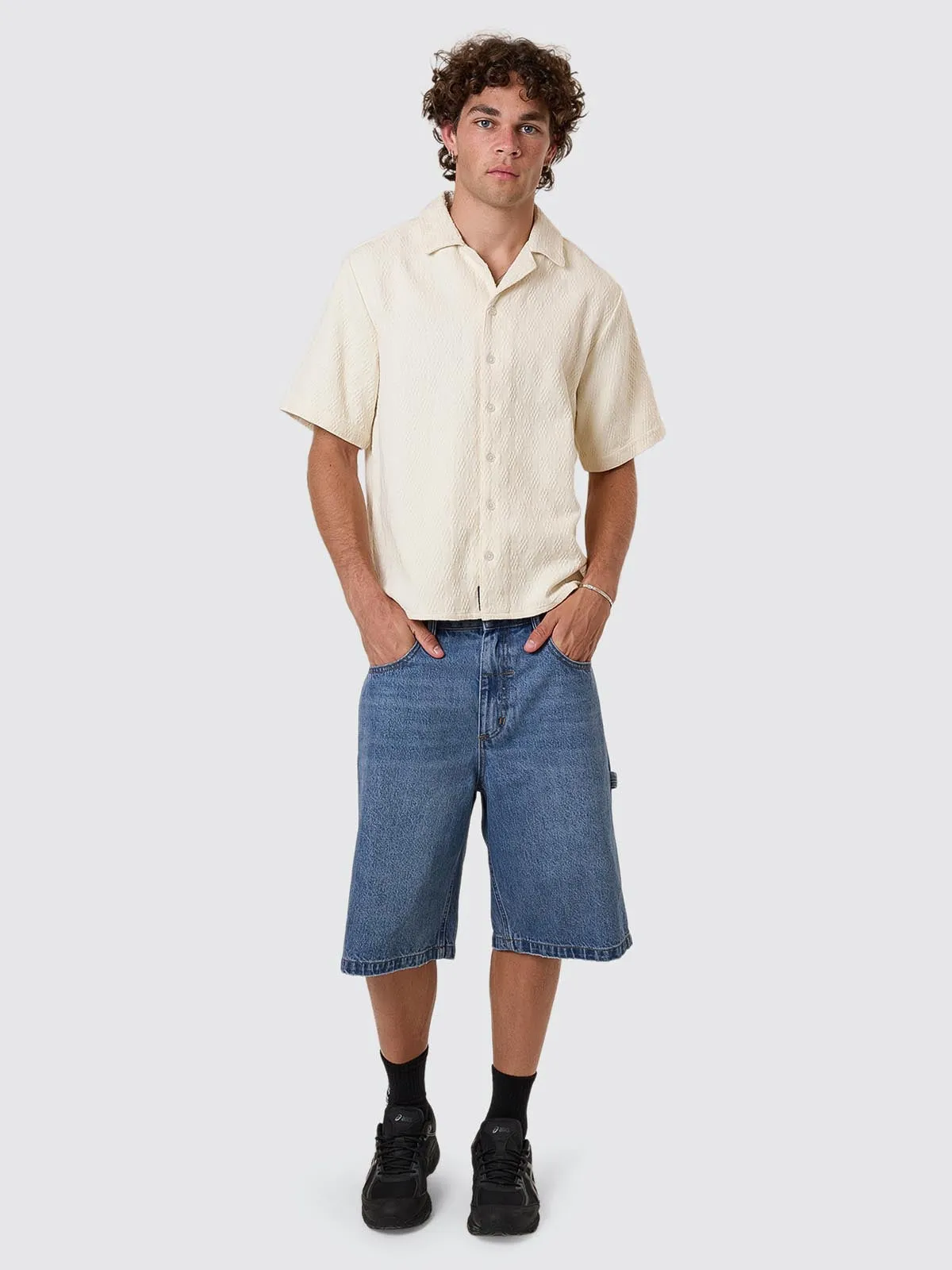 Vanished Cropped Short Bowling Shirt - Heritage White sold by Thrills