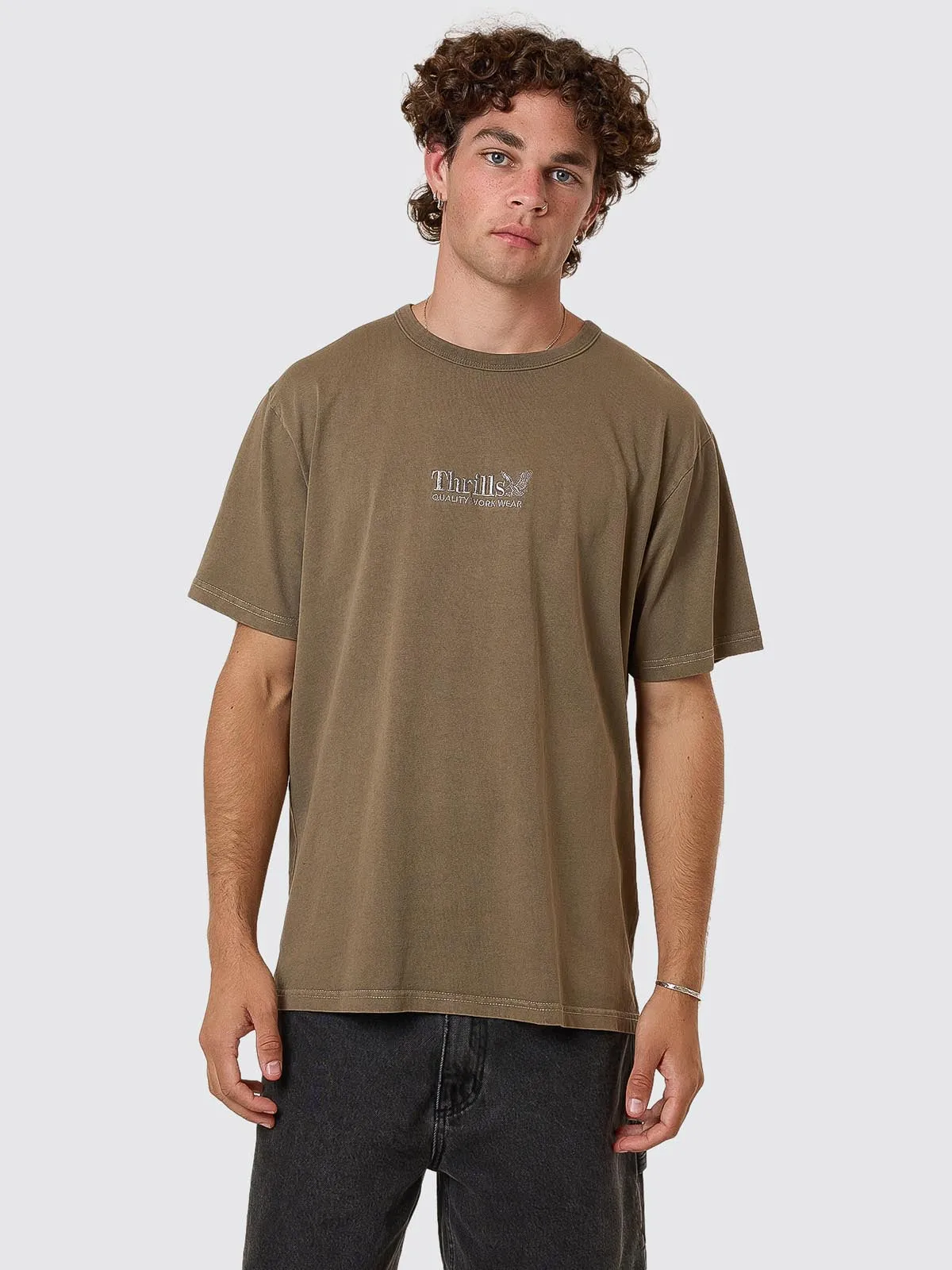 Thrills Workwear Embro Merch Fit Tee - Desert sold by Thrills