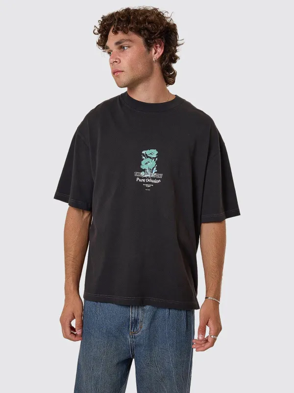Pure Delusion Box Fit Oversize Cropped Tee - Faded Black sold by Thrills