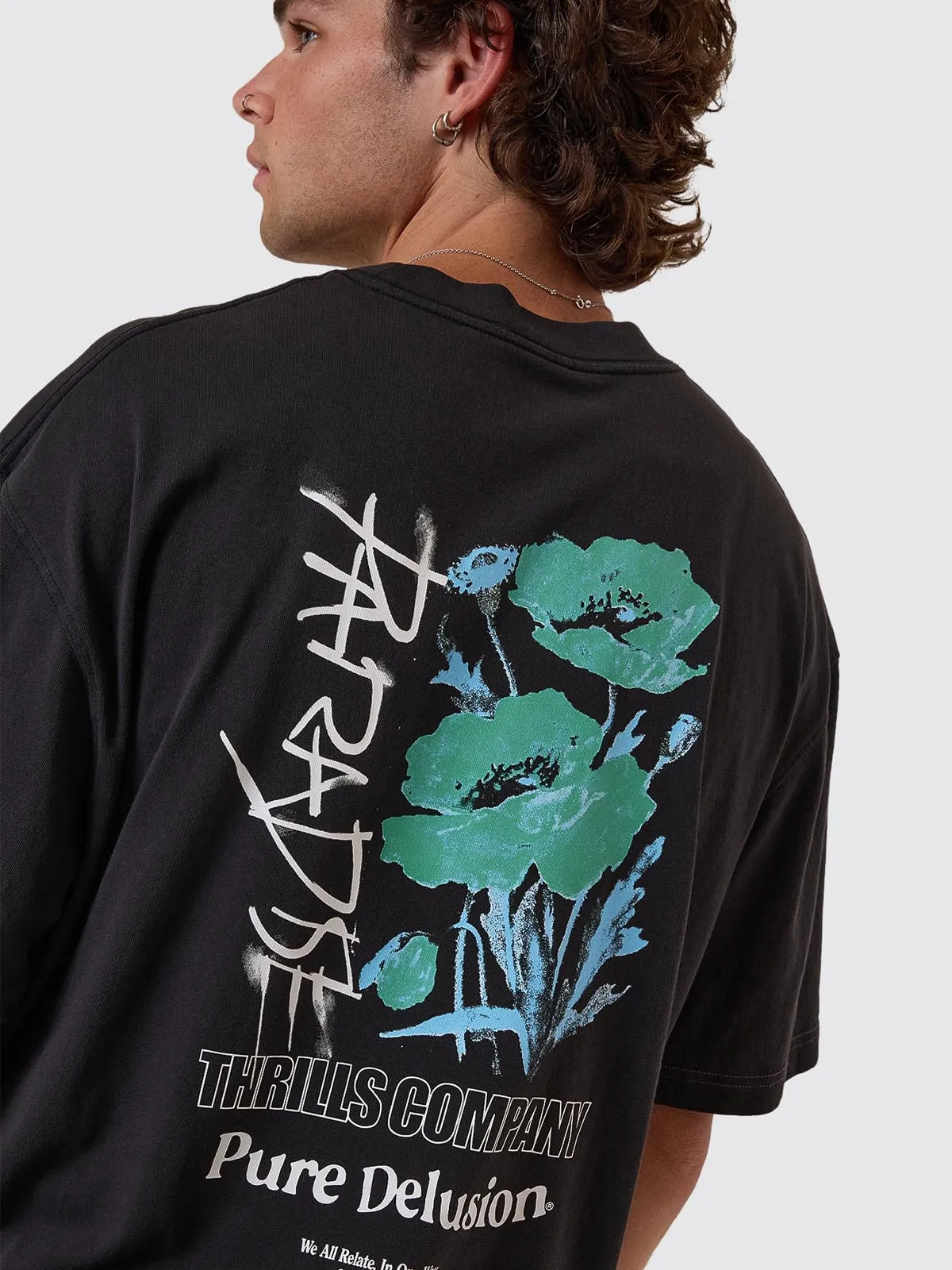 Pure Delusion Box Fit Oversize Cropped Tee - Faded Black sold by Thrills product image thumbnail 2