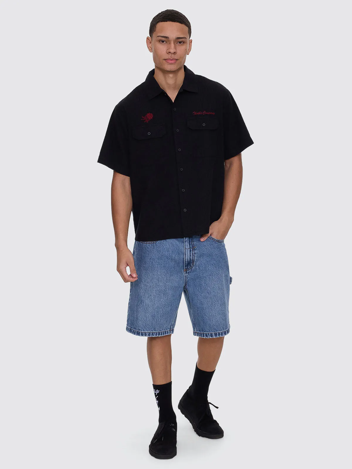 Appreciation Short Sleeve Cropped Work Shirt - Black sold by Thrills