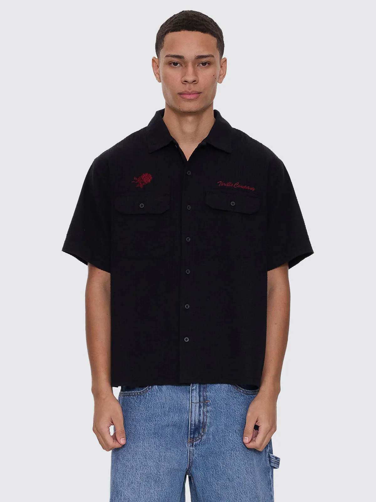 Appreciation Short Sleeve Cropped Work Shirt - Black sold by Thrills product image thumbnail 3