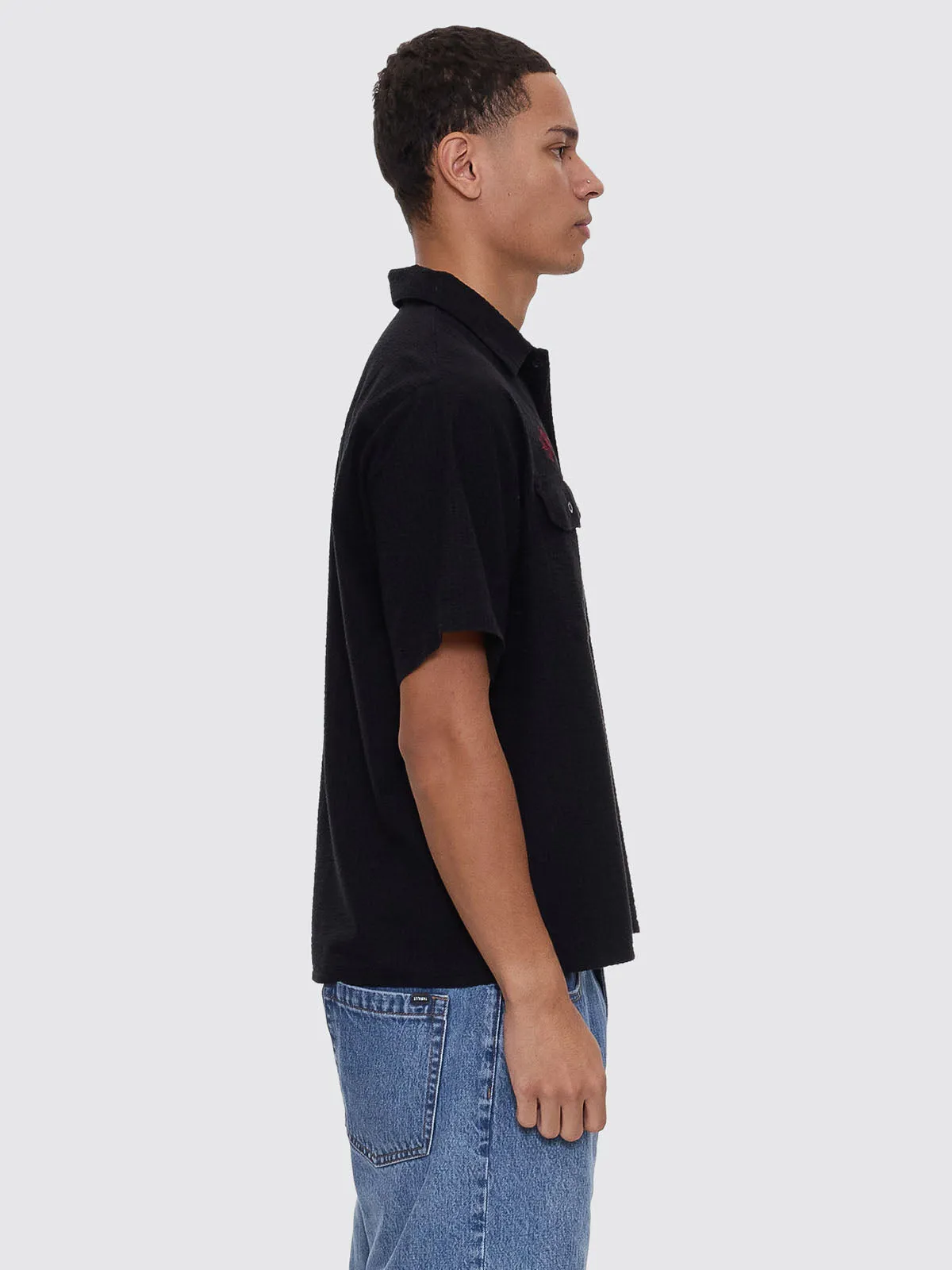 Appreciation Short Sleeve Cropped Work Shirt - Black sold by Thrills product image thumbnail 5