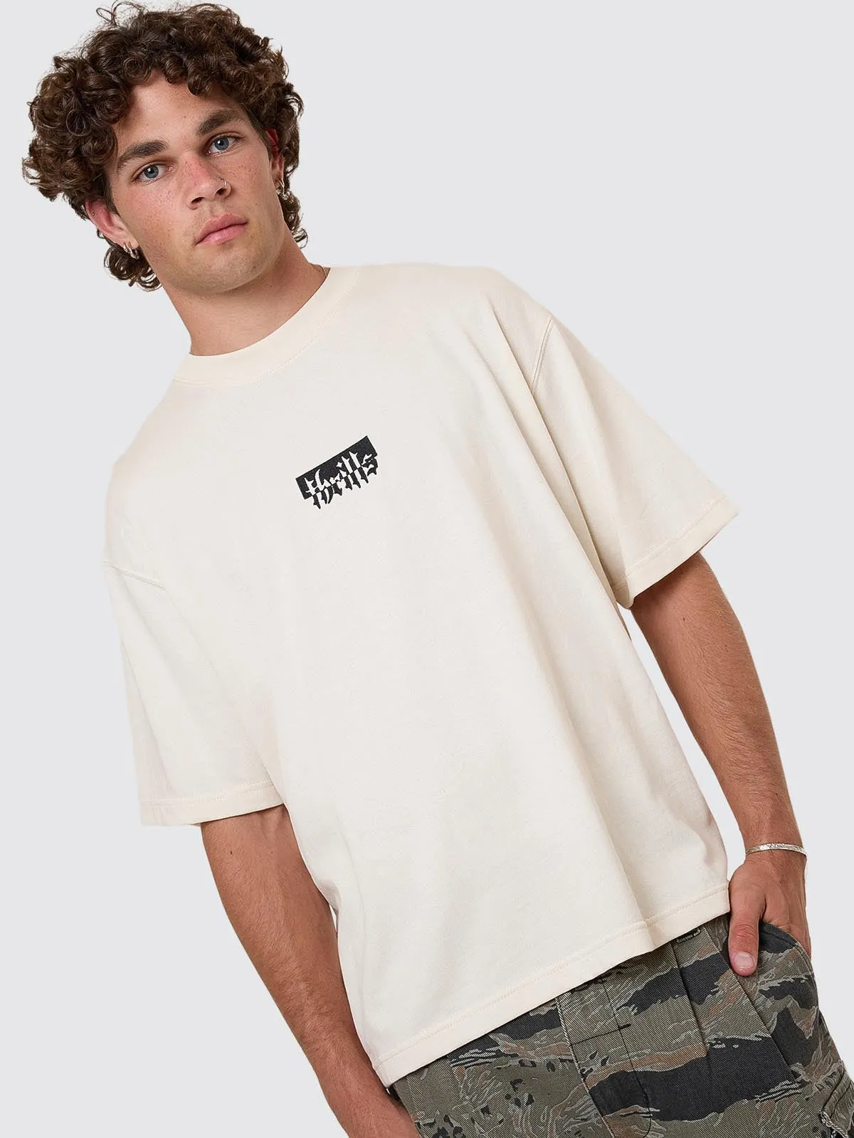 Cheap Thrills Embro Box Fit Oversize Cropped Tee - Unbleached sold by Thrills