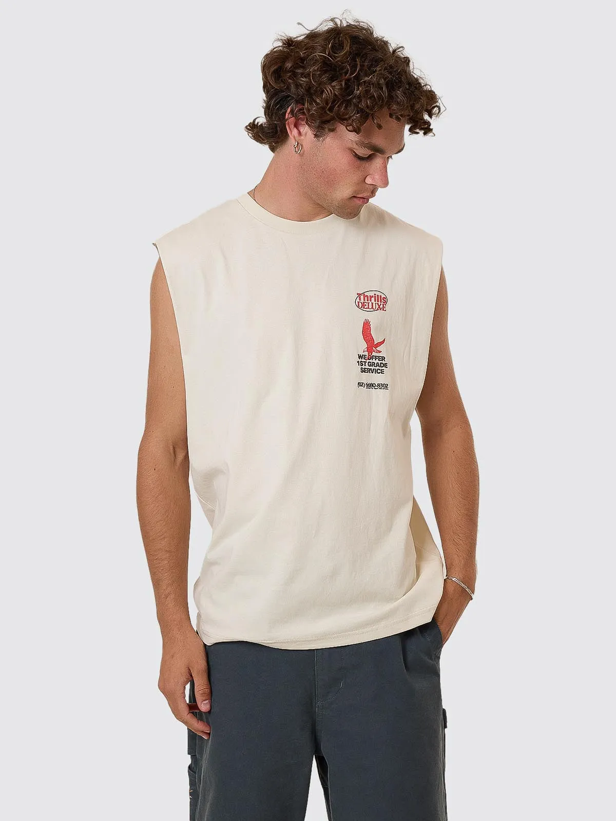 1st Grade Service Merch Fit Muscle Tee - Heritage White sold by Thrills