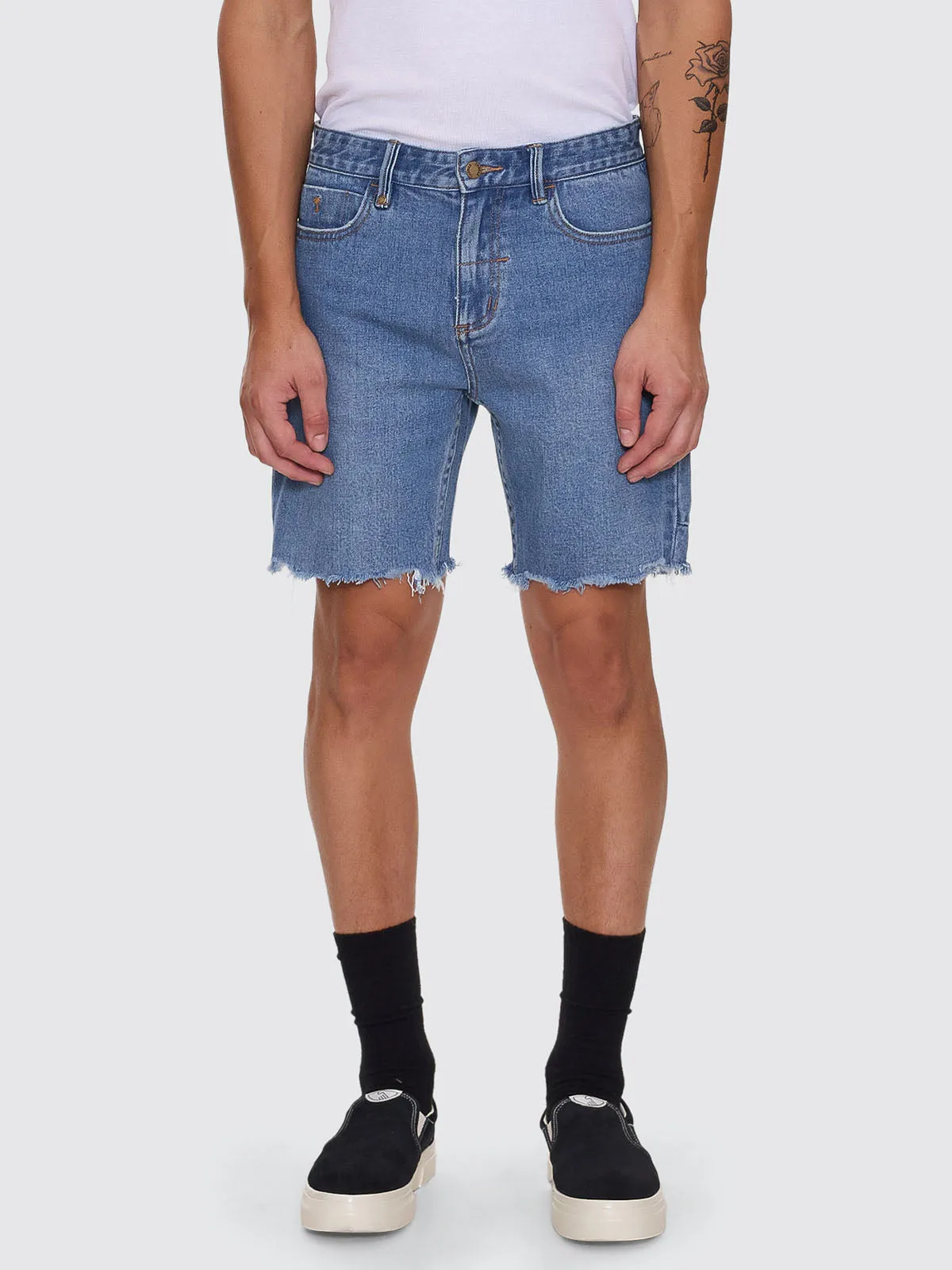 Bones Raw Slim Denim Short - Stoned Blues sold by Thrills