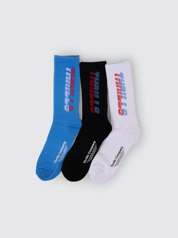 Anarchy In Paradise 3 Pack Sock - White - Black - Azure Blue sold by Thrills