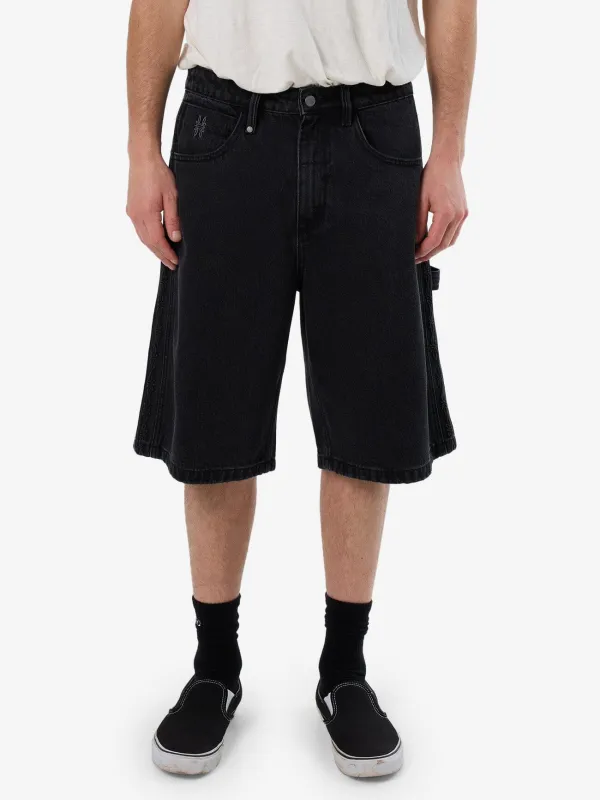Lighten Up Big Slacker Denim Short - Aged Black sold by Thrills