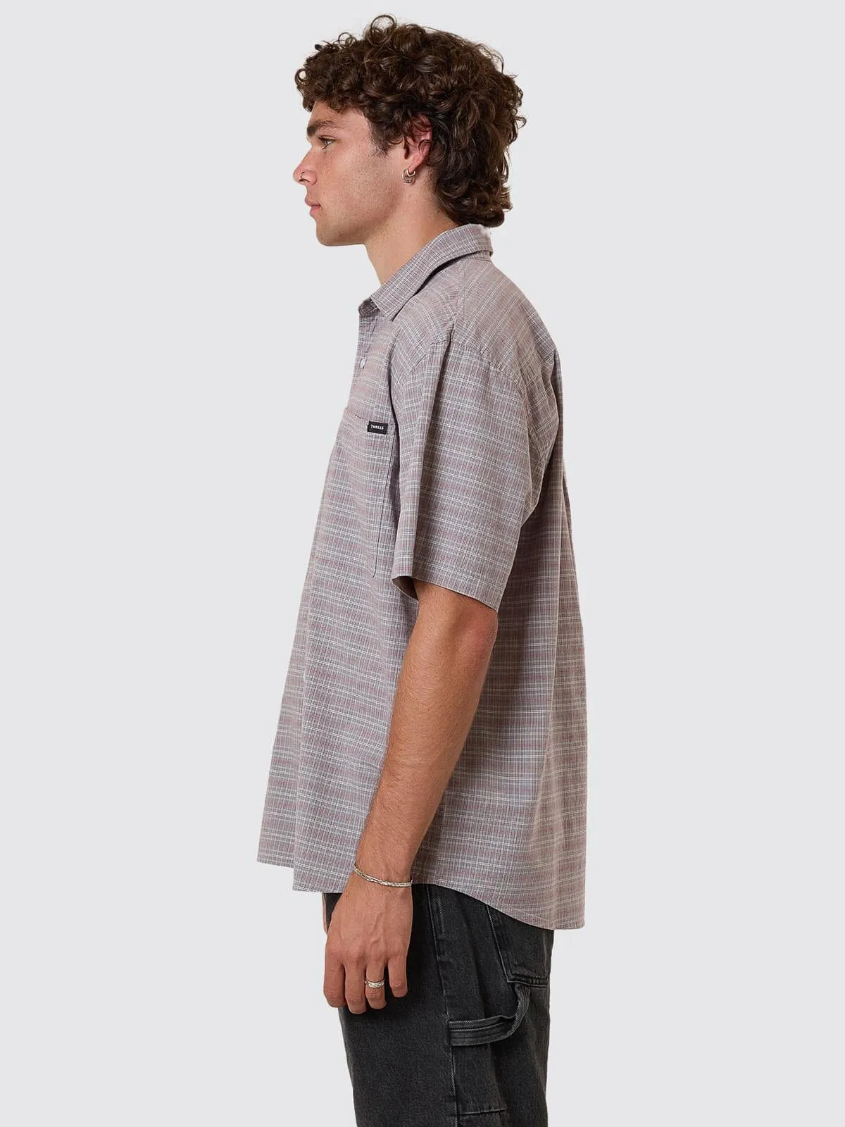 Minimal Thrills Stripe Check Short Sleeve Shirt - Smog sold by Thrills product image thumbnail 3