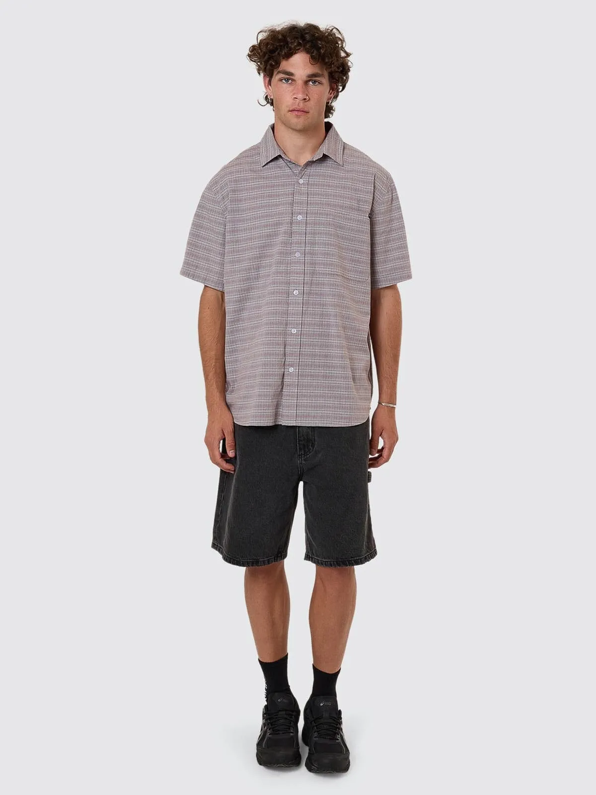 Minimal Thrills Stripe Check Short Sleeve Shirt - Smog sold by Thrills product image thumbnail 5