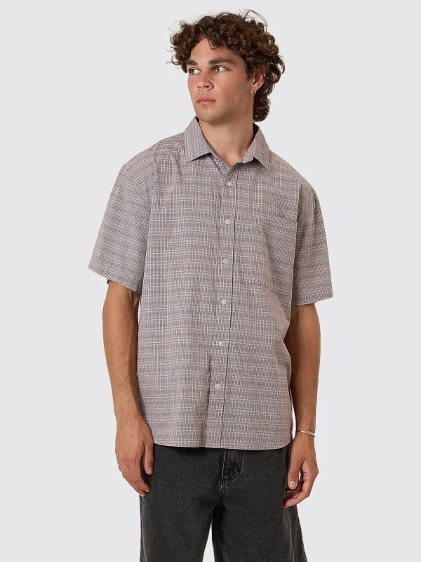Minimal Thrills Stripe Check Short Sleeve Shirt - Smog sold by Thrills