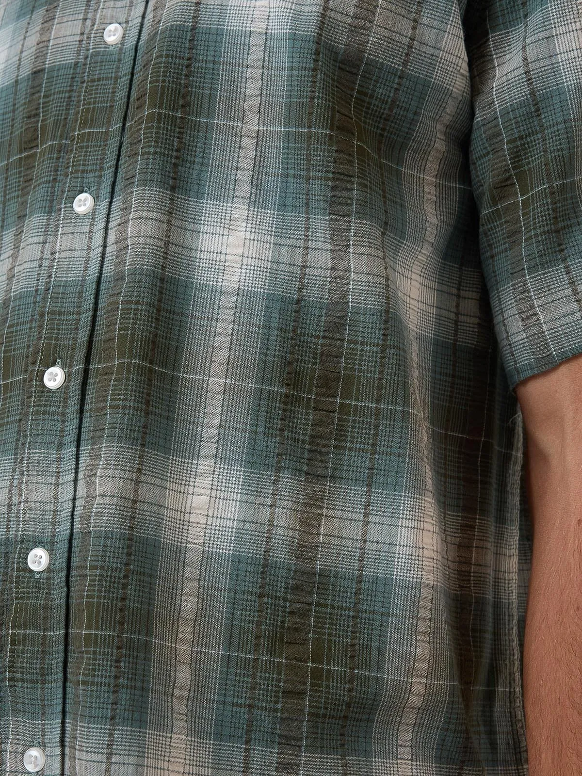 Cheap Thrills Check Short Sleeve Cropped Shirt - Tarmac sold by Thrills product image thumbnail 3